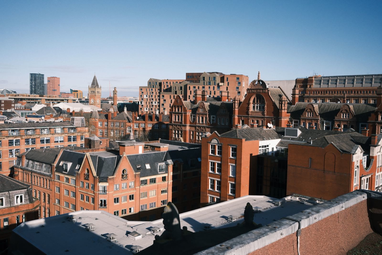 Historic red brick buildings in Manchester